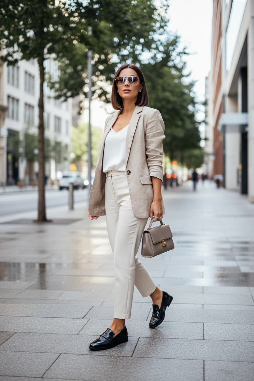 Modelo con mocasines Pardulfa en la ciudad