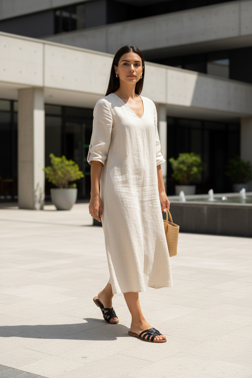 Modelo con sandalias Oderica en plaza