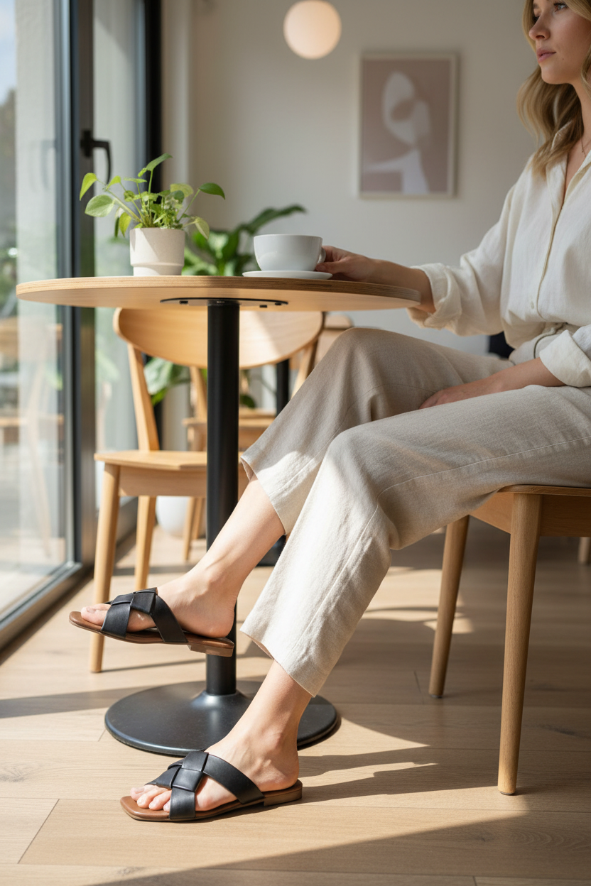 Modelo con sandalias Partenia en café